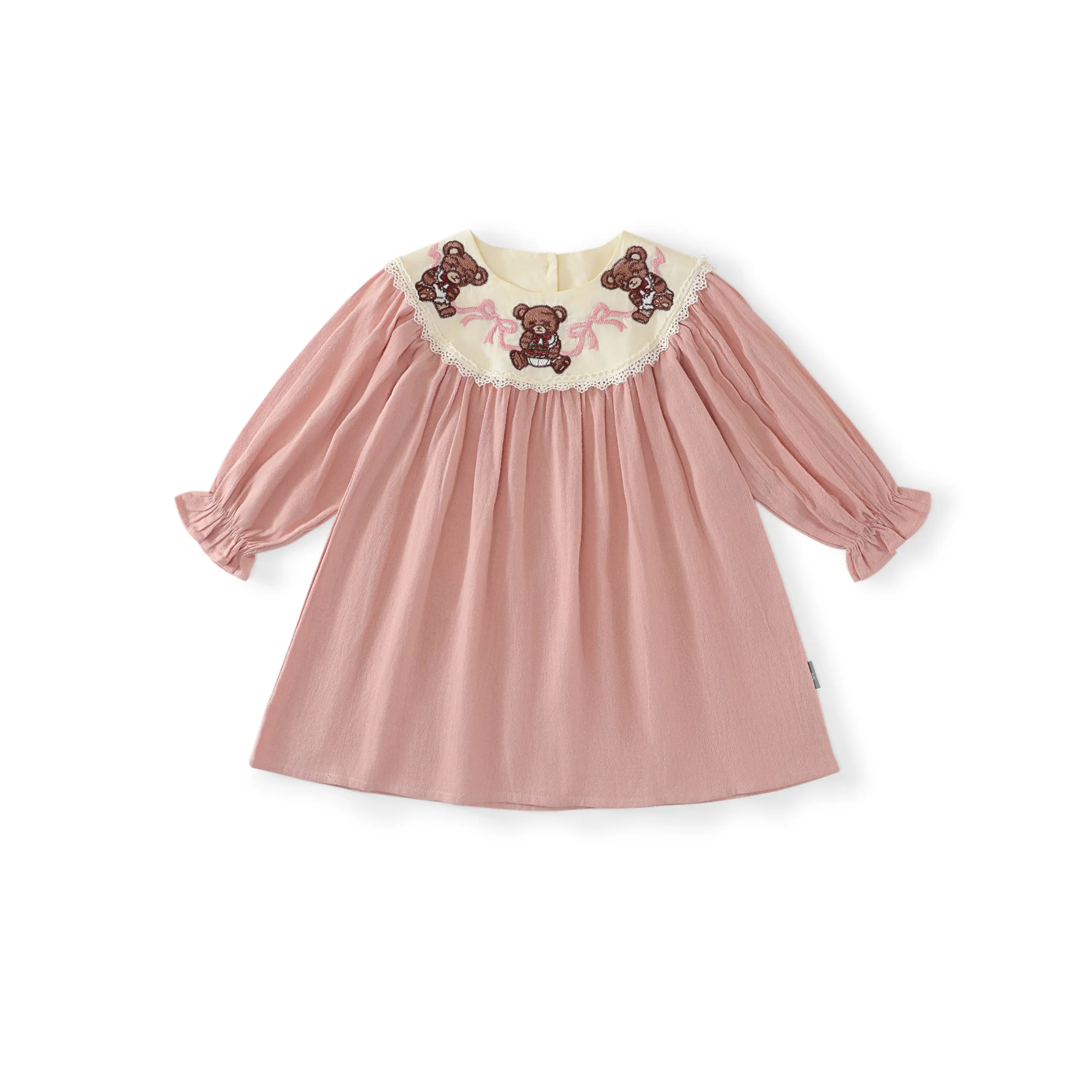 

Autumn Infant Baby Girls Princess Dress Cotton Bear Embroidery Toddler Kid Girl Dress Loose Long Sleeve Little Girl Ruched Dress