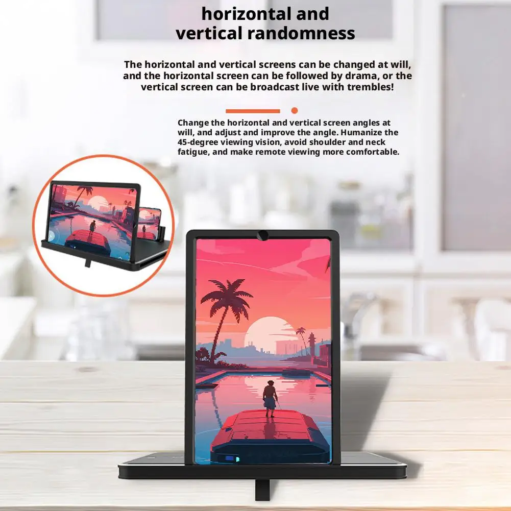 مكبر للهواتف الشاشة الأفقية والرأسية المضادة للضوء الأزرق لحماية العين ومضخم الهاتف وحامل هاتف بشاشة موسعة