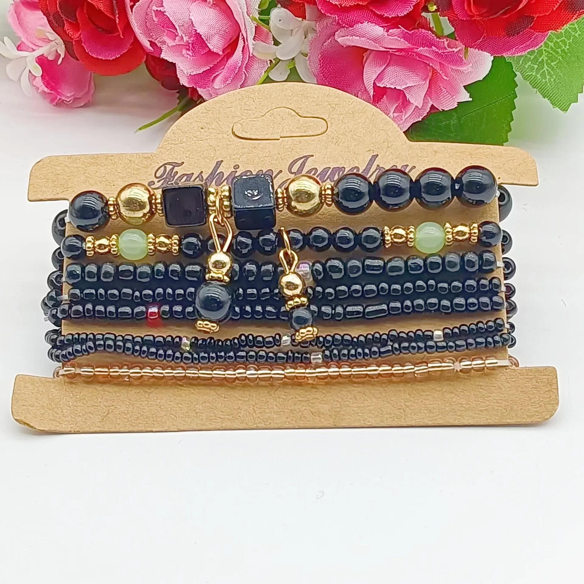 Conjunto de pulseras bohemias hechas a mano para mujer, brazalete de cadena con cuentas de semillas de colores, joyería artesanal para fiesta diaria