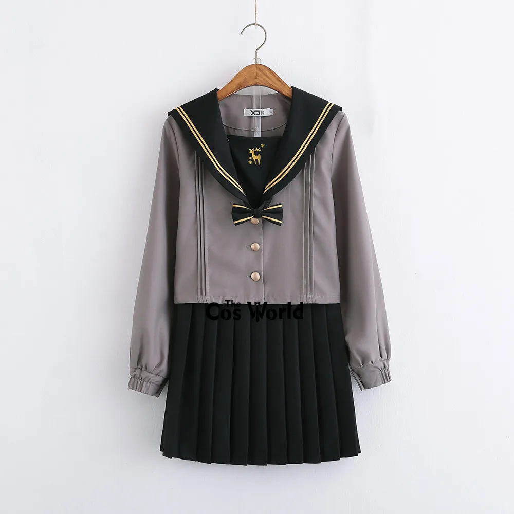 [Feng Qin Lu] Japanese Preppy Girl's Sailor Suit Long Sleeve Tops Skirts JK School Uniform Class Students Cloth