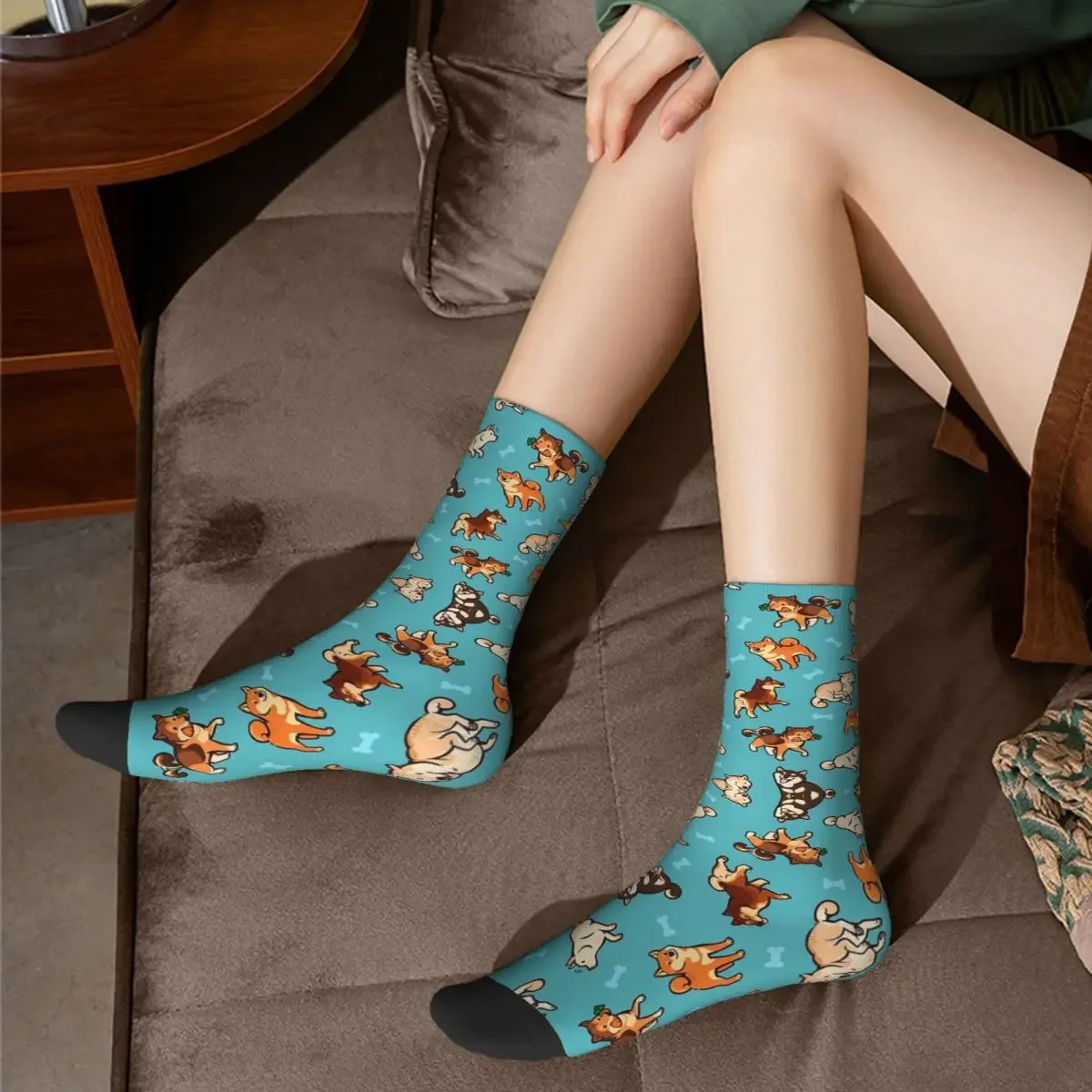 Shibes In Blue Socks Harajuku Sweat Absorbing Stockings All Season Long Socks Accessories for Man's Woman's Birthday Present