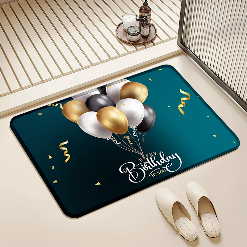 

Happy Birthday Doormat Black White Gold Balloons Non-Slip Floor Mat Home Entrance Door Rug Party Decor Supplies Birthday Gift