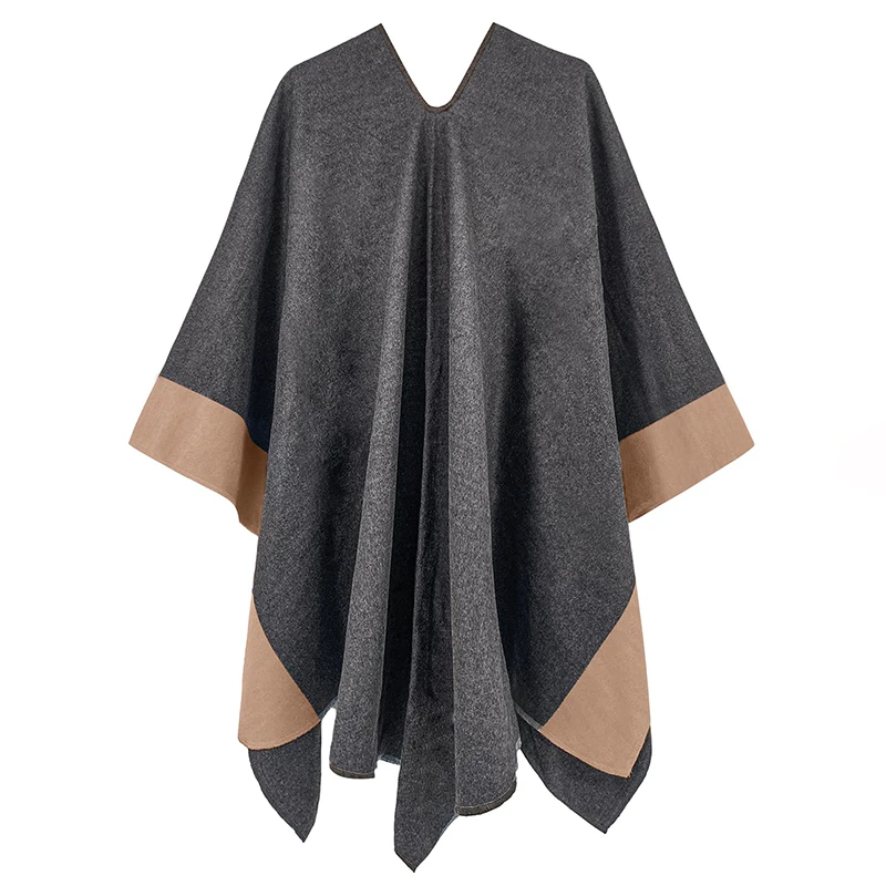 Women Poncho Winter Warm Shawl Two-Color Designer Thickening Blanket Luxury Scarf Female Cloak Cashmere Pashmina Cape Stole