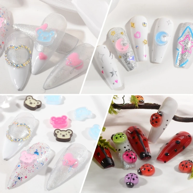 E1YE Cartoon Ladybugs Nails Art Decorations Insect Nails Art