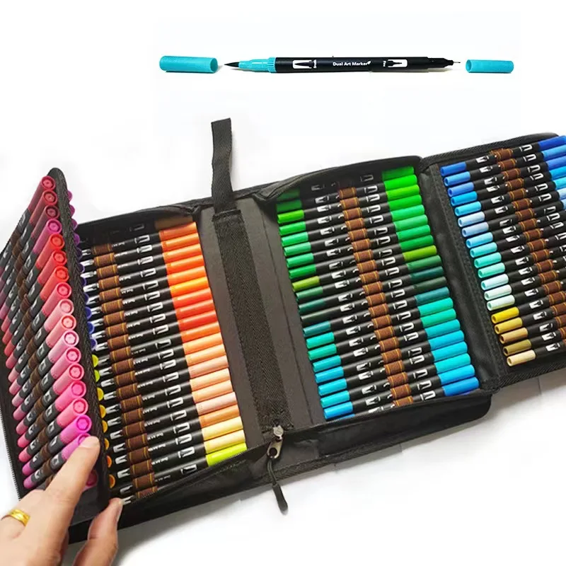 60 Colors Watercolor Art Markers set Brush Pen Dual Tip Fineliner with Bag Drawing for Calligraphy Painting Art Supplies