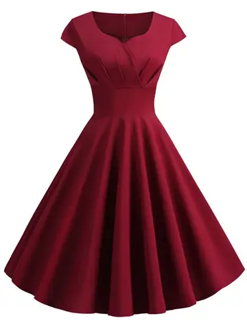 Rosa Sommarklänning Dam V-ringad Vintage Robe Elegant Retro Pin Up Party Office Midi Klänningar 6 best sales pinup-klänning - №2
