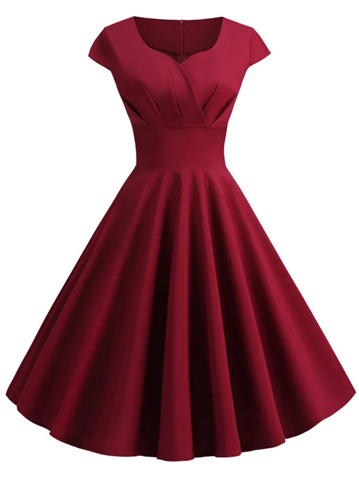 Vestido de Verano Rosa para Mujer, Escote en V, Estilo Vintage, Elegante Retro para Fiesta y Oficina, Largo Midi 5