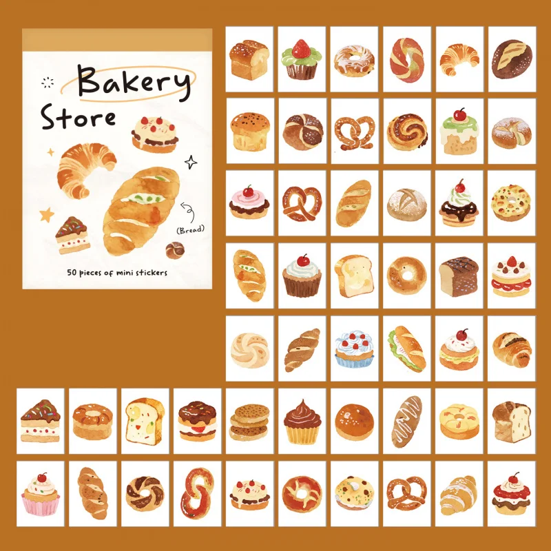 50 Sheets Mini Book Stickers Snack Cake Theme Junk Journal DIY Decor Craft Supplies view 6