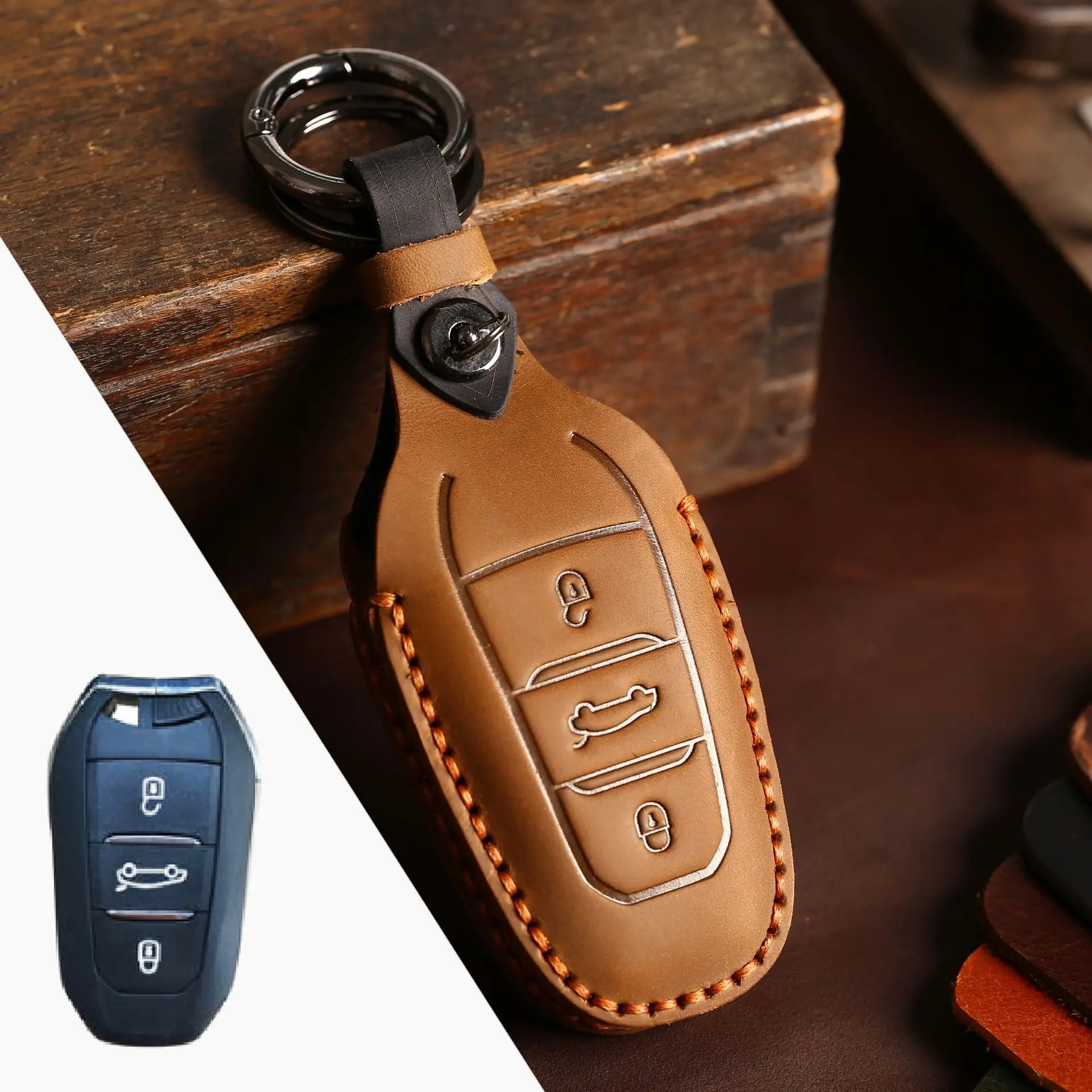 Leather Protective Shell for Peugeot 308 408 508 2008 3008 4008 5008 Citroen C4L C6 C3-XR Picasso DS3 DS4 DS5 Car Key Case Cover - Image 6