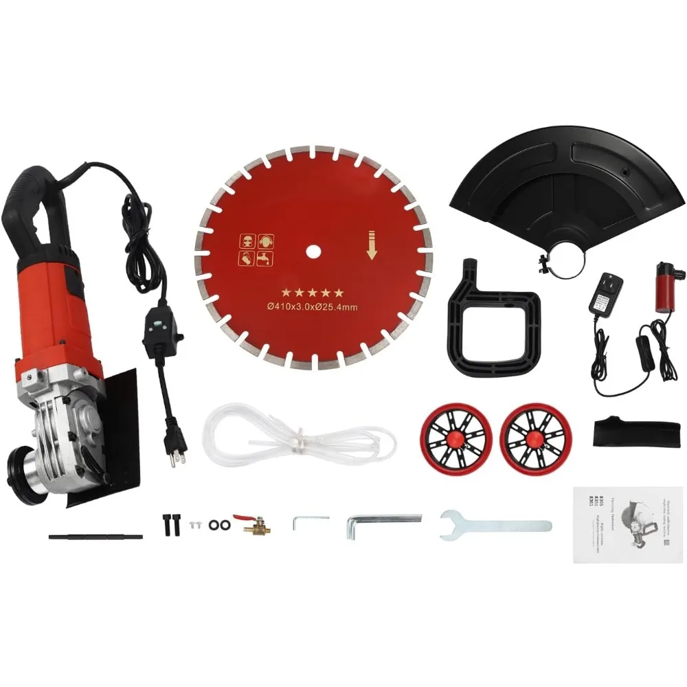 Serra de concreto úmida/seca de 16 polegadas e 4000 W com linha de água, bomba e lâmina para profundidade de corte profunda de 6,5 polegadas