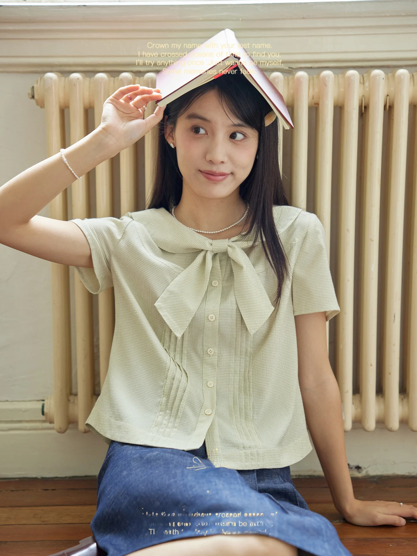 

Nov Et Knot Belted Thin Plaid ort Sve irt Women's Faionable Small Molecule Top Vintage Commute Sle