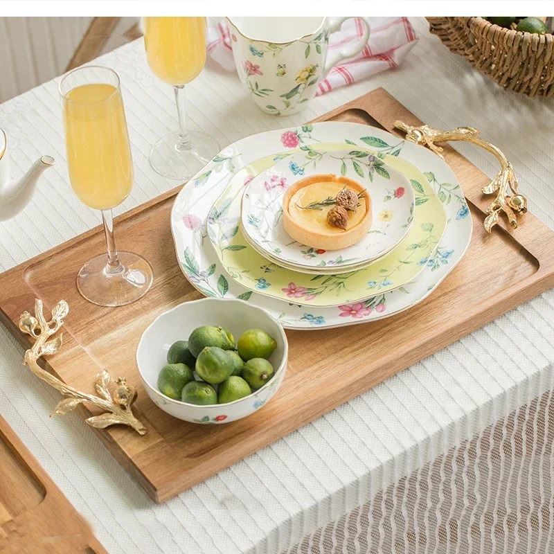 European high-end wood tea tray coffee cup set Nordic decorative table storage household rectangular