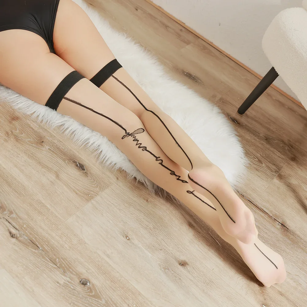 

Wide Neck Rear Vertical Line Thin Nylon Long Socks Stockings Transparent Thigh High Stockings Women Girls Knee High Socks