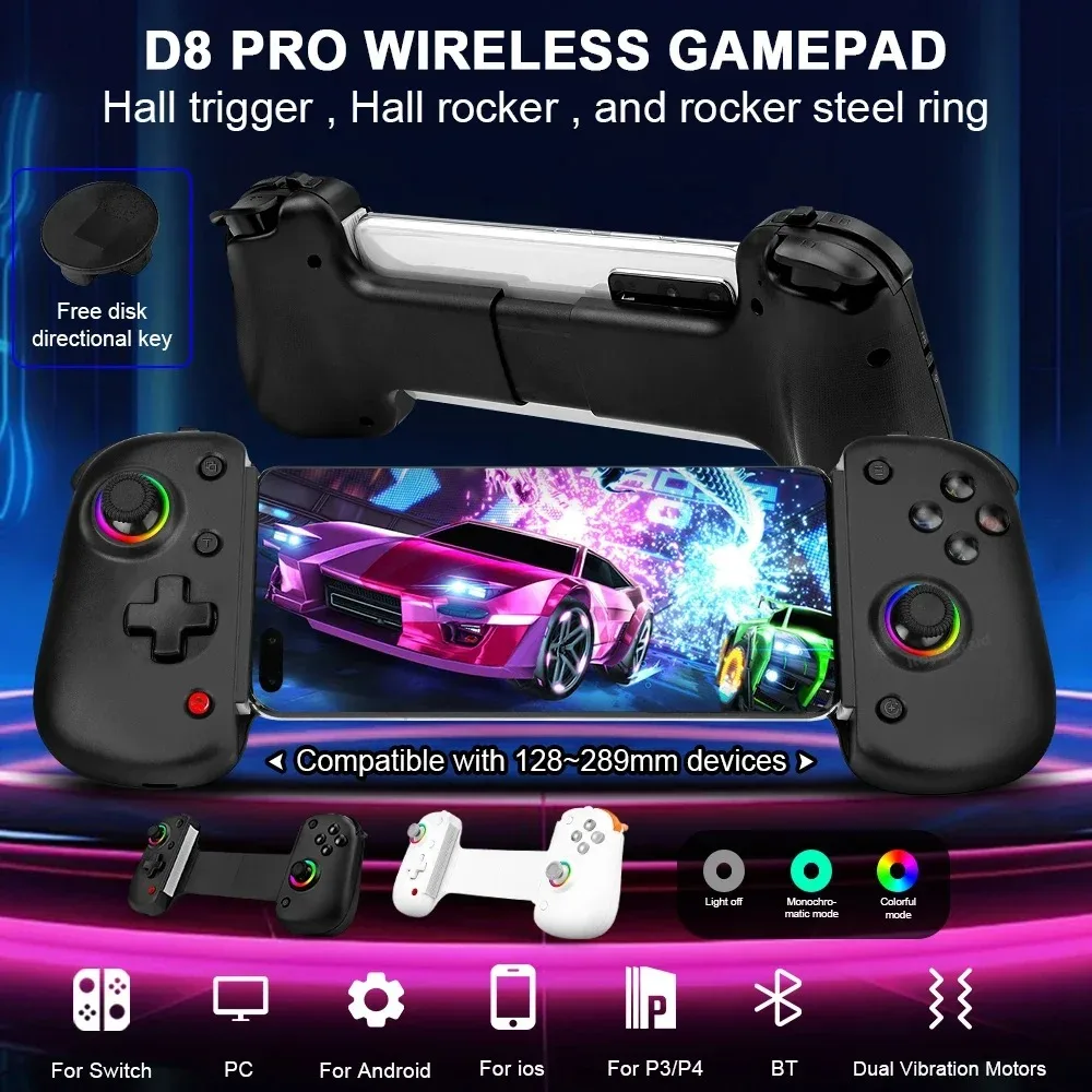 

D8 PRO Mobile Phone Stretch Game Controller Wireles BT-Compatible PC Tablet For Switch/PS3/PS4 Dual Hall Somatosensory Controlle