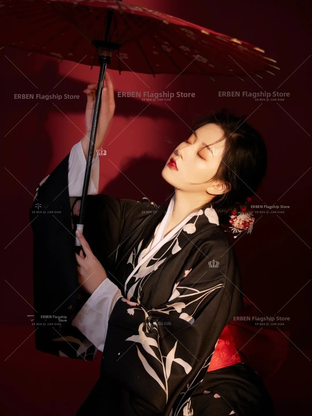 

Черное традиционное кимоно для фотосессий девочек, костюм для фотосъемки в стиле купальника, полиэстер