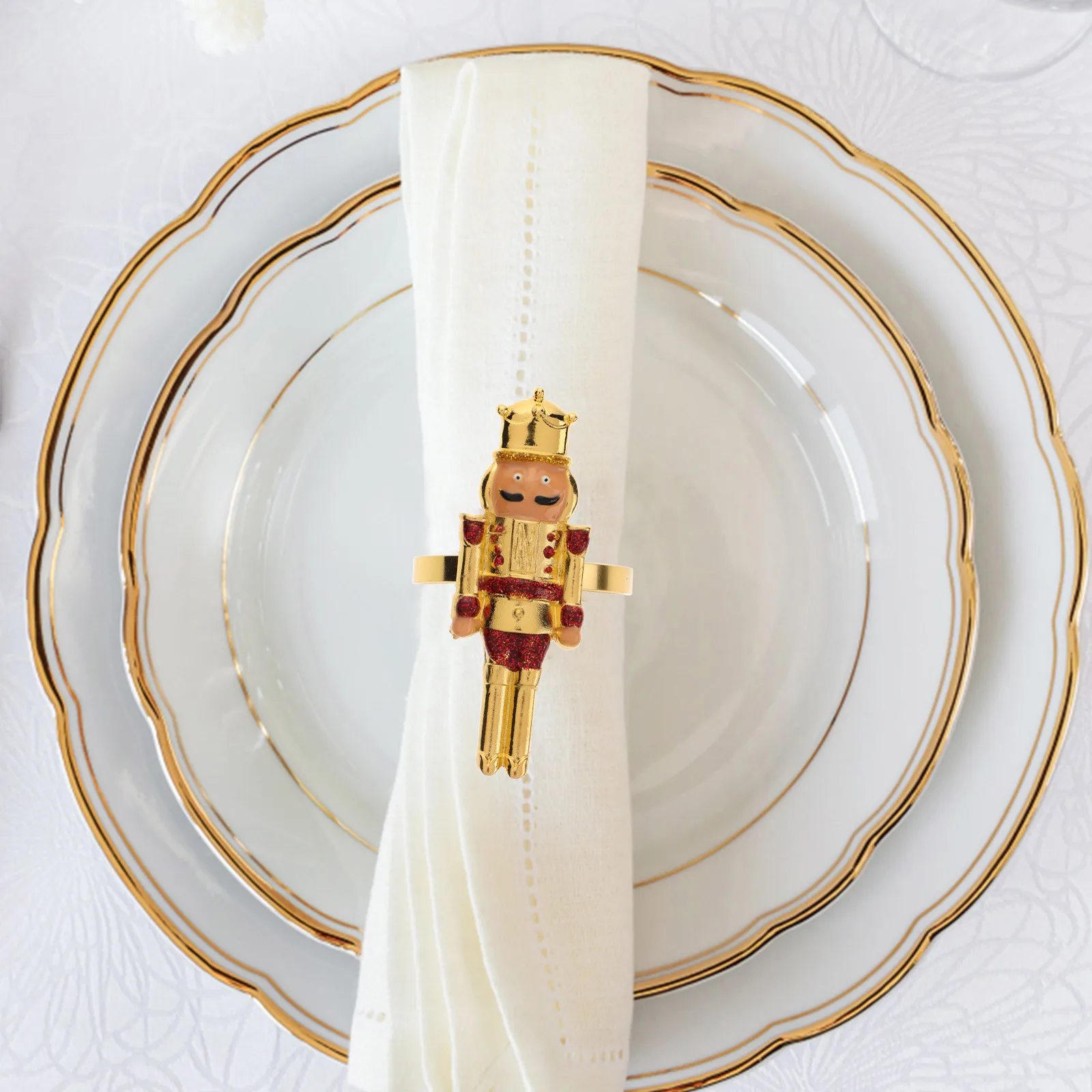 

4Pcs Christmas Nutcracker Shaped Napkin Rings Alloy Napkin Buckle Elegant Table Decoration for Wedding Party Banquet