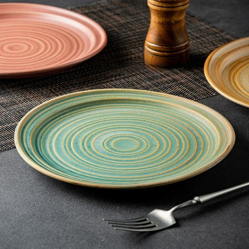 Vintage Threaded Ceramic Plate Kiln Changes Steak Plate Dessert Plate Thick Soup Bowl Pasta Bowl Salad Bowl Restaurant Utensils