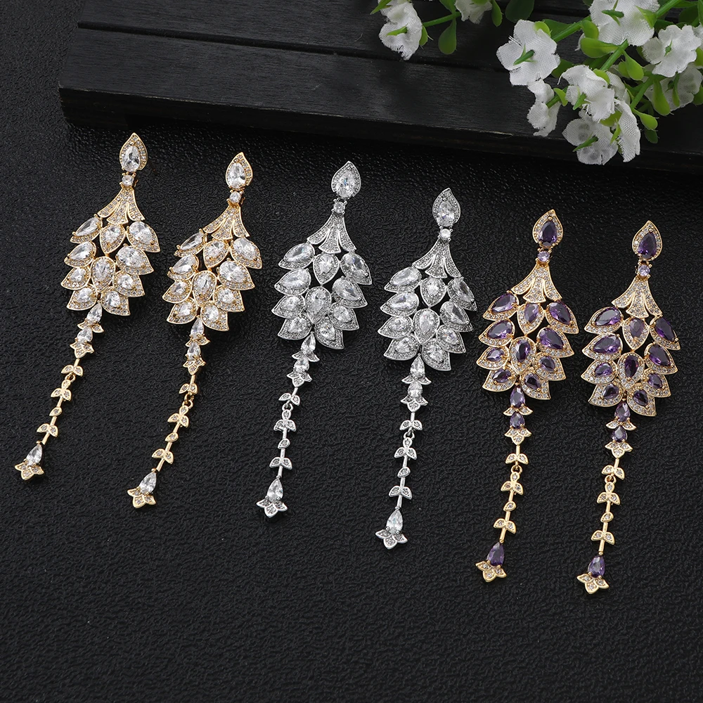 

Luxury and fashionable Leavese shaped Trendy Cubic Zirconia Wedding Party Earring Jewelry for Women E1648