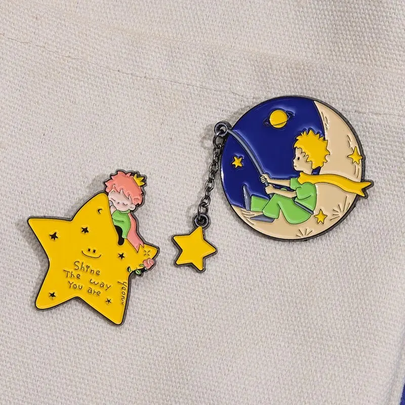 1-4pcs Cute Cartoon Little Prince Star Fairy Tale Breast Needle Moon Beautiful Emblem Rose Decoration Universe image 4