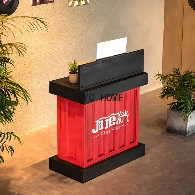 Industrial Style Retro Iron Art Reception Desk Restaurant Reception Desk Container Creative Bar Counter Cashier Small