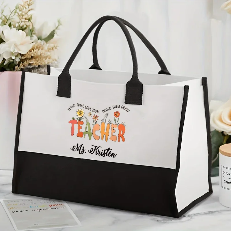 Maestra Teacher Personalized Name Tote Bag Color Block Fashion Shoulder Bag Large Capacity Storage Shopping Bags Handbag Custom