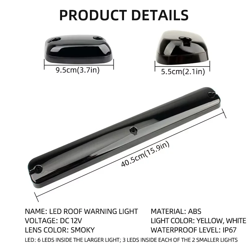 3PCS Set Smoke Lens Roof Cab Marker Lights for Car SUV Warning Light Super Bright Traffic Lights Vehicles Roof LED Light Decor