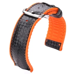 New Leather + Rubber Watchbands Women Men Yellow Orange Black 18 20 22mm  Watch Band Strap Bracelet With Pin Buckle