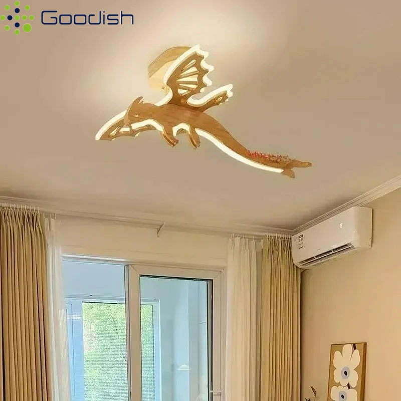 Modern Nordic Luxury Cartoon Dinosaur Flying Dragon LED Home Ceiling Light Art Creative Lamp for Bedroom Decoration Chandeliers
