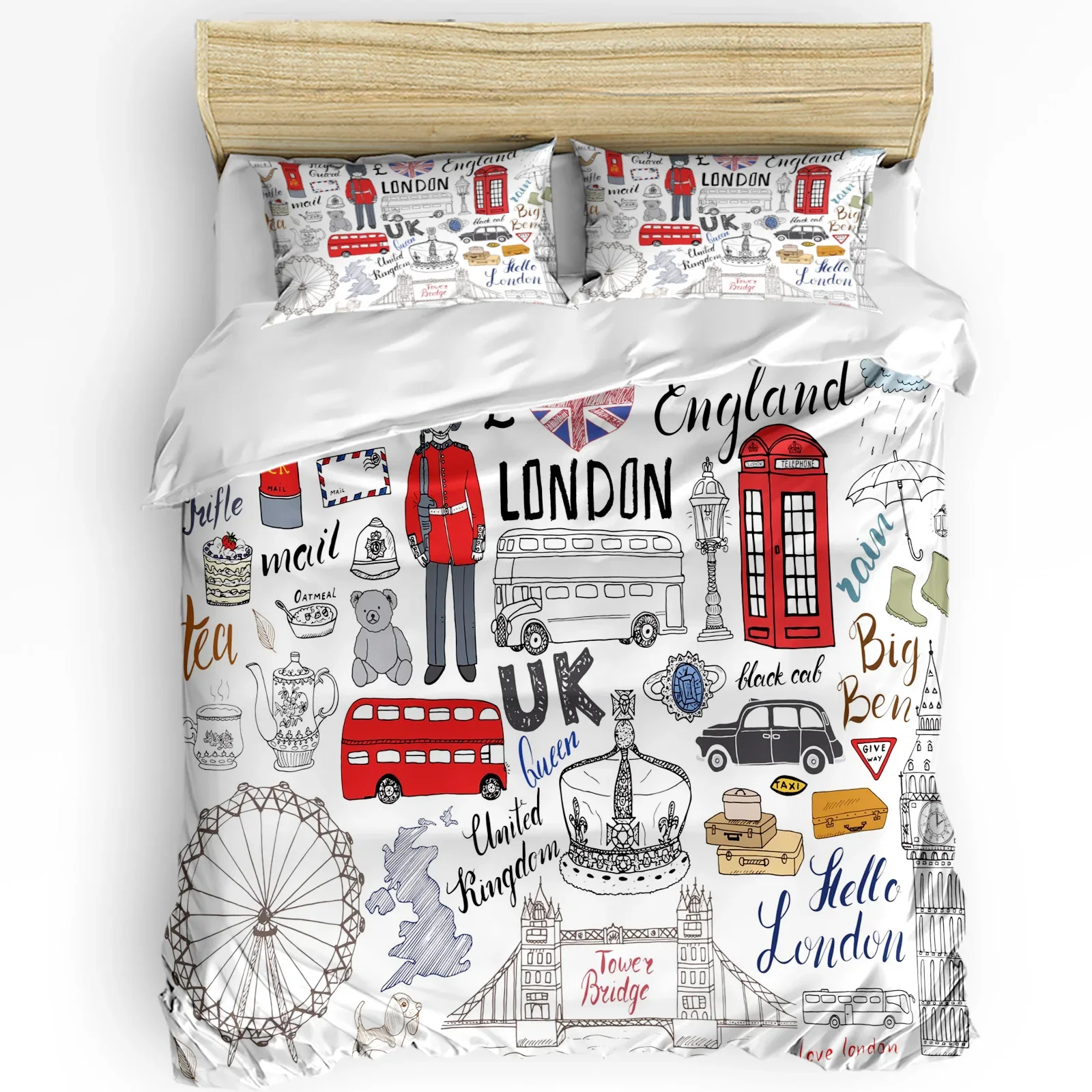 

British Graffiti London Culture Cartoon Doodle Duvet Cover 3pcs Bedding Set Home Textile Quilt Cover Pillowcases No Sheet