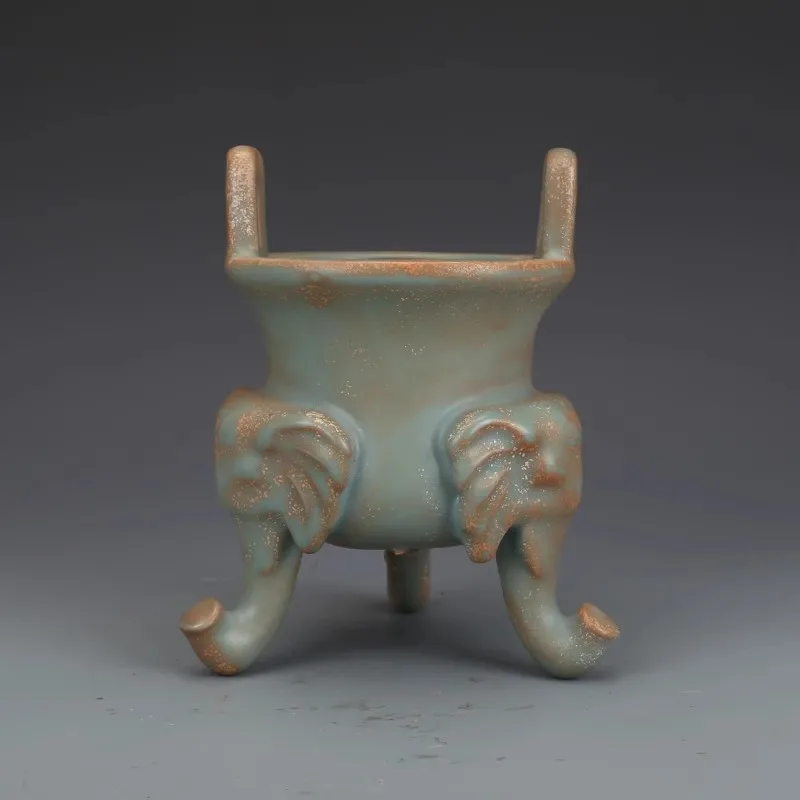 Song Dynasty Ru Kiln Powder Blue Glaze Three-legged Incense Burner Antique Collection Piece, Old