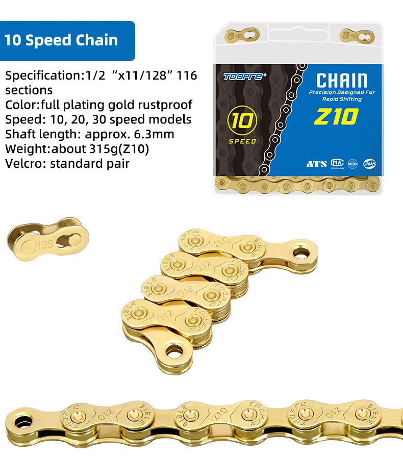 TOOPRE MTB Fahrradkette 1/ 6/7/8/9/10/11/12 Geschwindigkeit Gold Mountain Road Fahrradkette Galvanisierte und rostfreie variable Kette – Detail 23