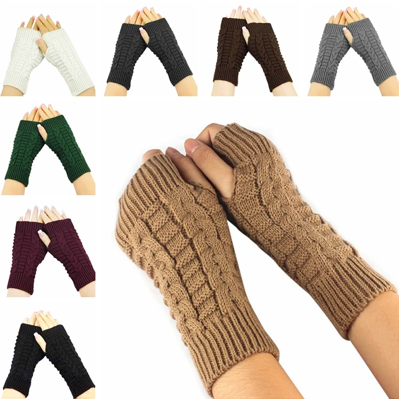 

Winter Warmer Women Gloves Hand Gloves Girl Arm Crochet Knitting Twist Pattern Diamond Mitten Warm Fingerless Gloves