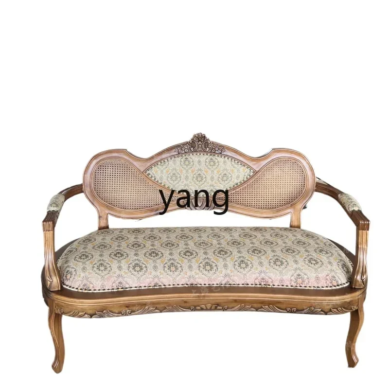Lhh solid wood sofa old retro natural rattan medieval leisure chair