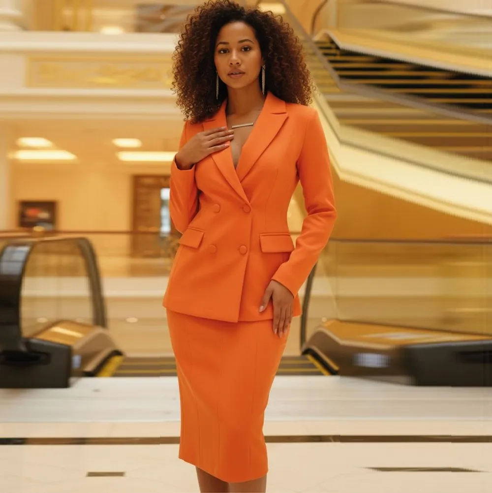 Orange Formal New Blazer And Skirt Women Suits Lady Business Tuxedos Mother Wedding Party Ladies 2 Piece Set Jacket Skirt