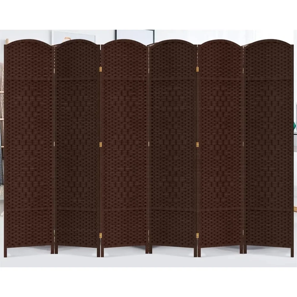 Room Divider  Weave Fiber Freestanding Double Hinged Extra Wide Folding Screen for Patio Privacy