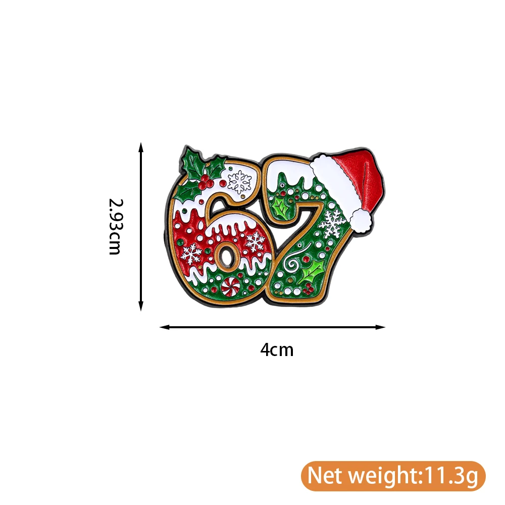Lustige Six Seven 67 Emaille-Pin Weihnachts-Lebkuchen-Brosche Brainrot-Humor-Abzeichen Gen Alpha Slang Schmuck Geschenk für Teenager Fa – Detail 4