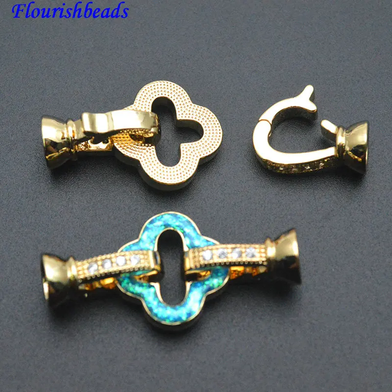 5pc Beautiful Brigth Color Opal Metal Brass Clover Heart Shape Necklace Clasps Jewelry Findings