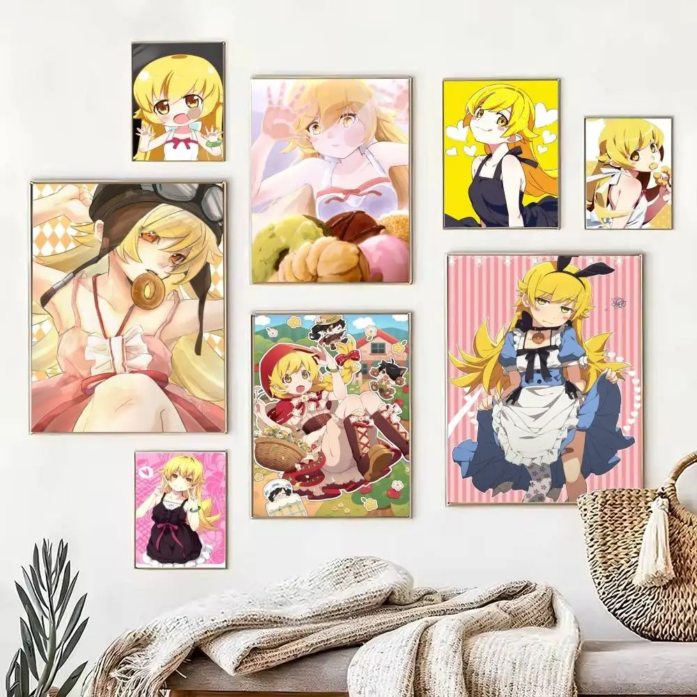 Oshino shinobu monogatari series  Poster Waterproof Wall Art Sticker For Bar Living Room Vintage Decor High Quality Print Gift