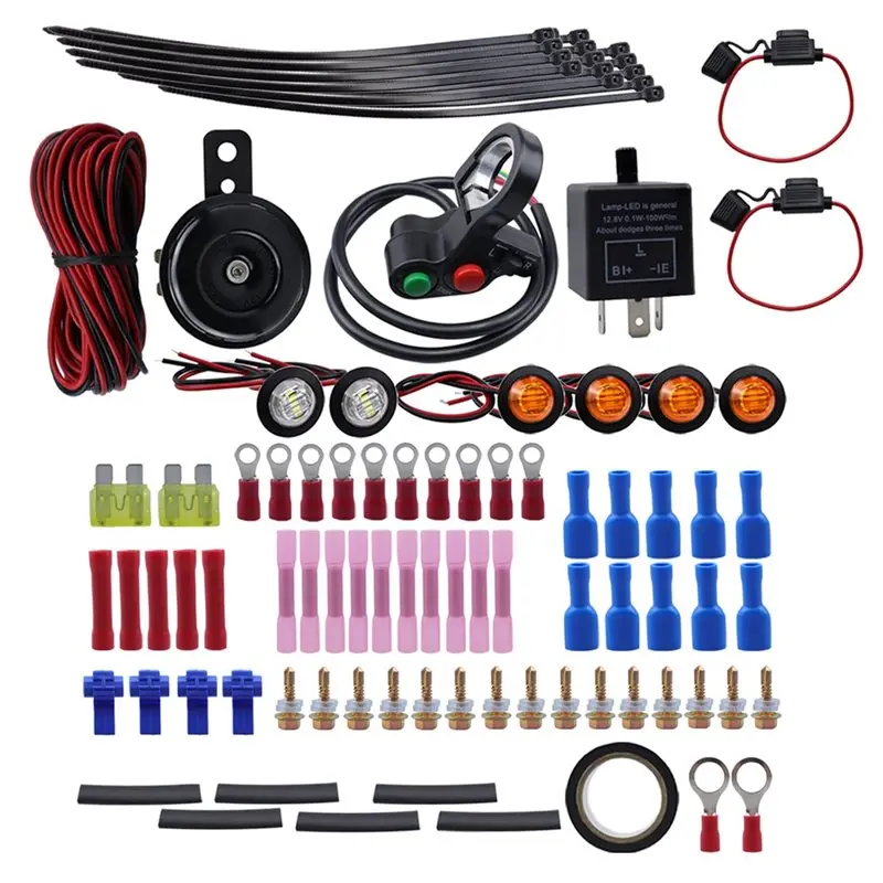 Superior-Universal ATV UTV Turn Signal Horn Kit Handlebar Thumb Switch With LED Lights Flasher SXS Turn Signal Horn Kit