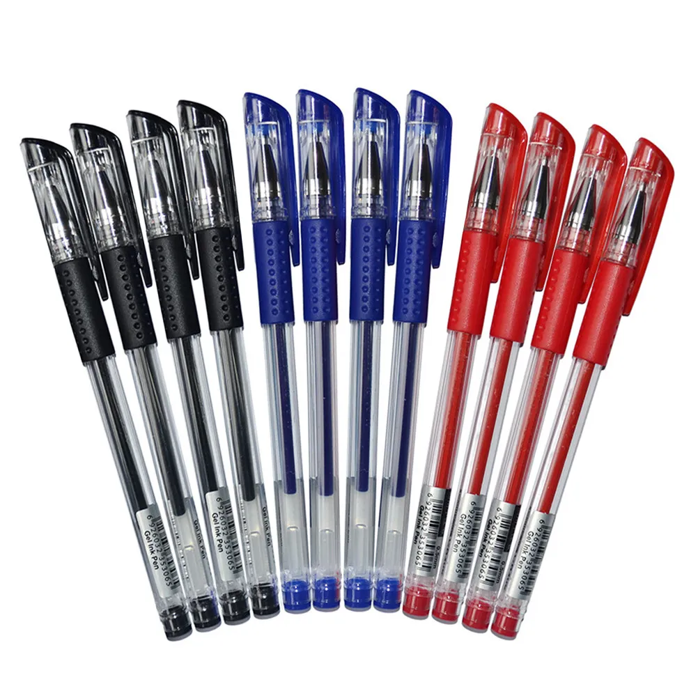 12Pcs Gel Ink Pen Set 0.5mm Fin Point Ergonomic Design Smooth Writing for Office School Students Blue Black Red