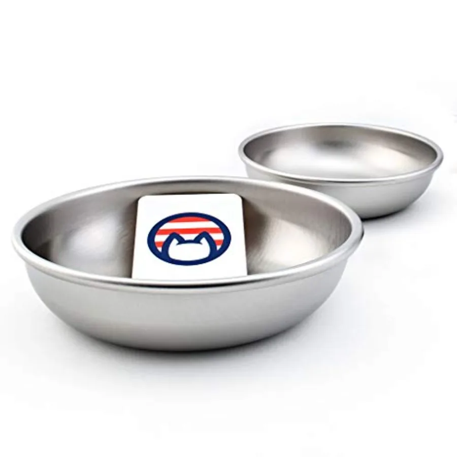 

Stainless Steel Cat Bowls for Food and Water by Americat Made in USA Dishwasher Safe, Human Grade, Whisker Friendly Dishes