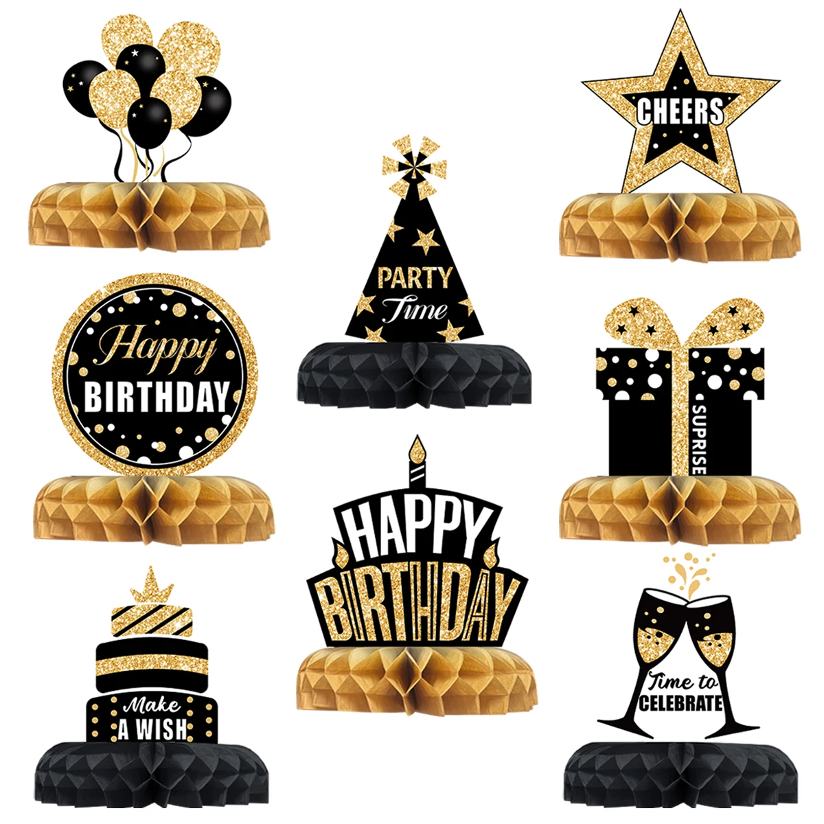 Favo de mel preto e dourado para crianças e adultos, decoração desktop, material para festa, 30, 40, 50 anos