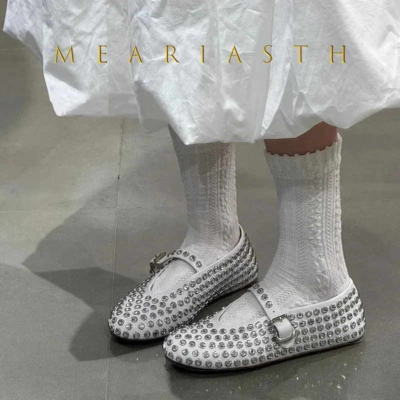 

Роскошные балетки в сеточку с кристаллами и стразами, женские брендовые дизайнерские туфли Мэри Джейн с заклепками и заклепками, женские летние лоферы с вырезами