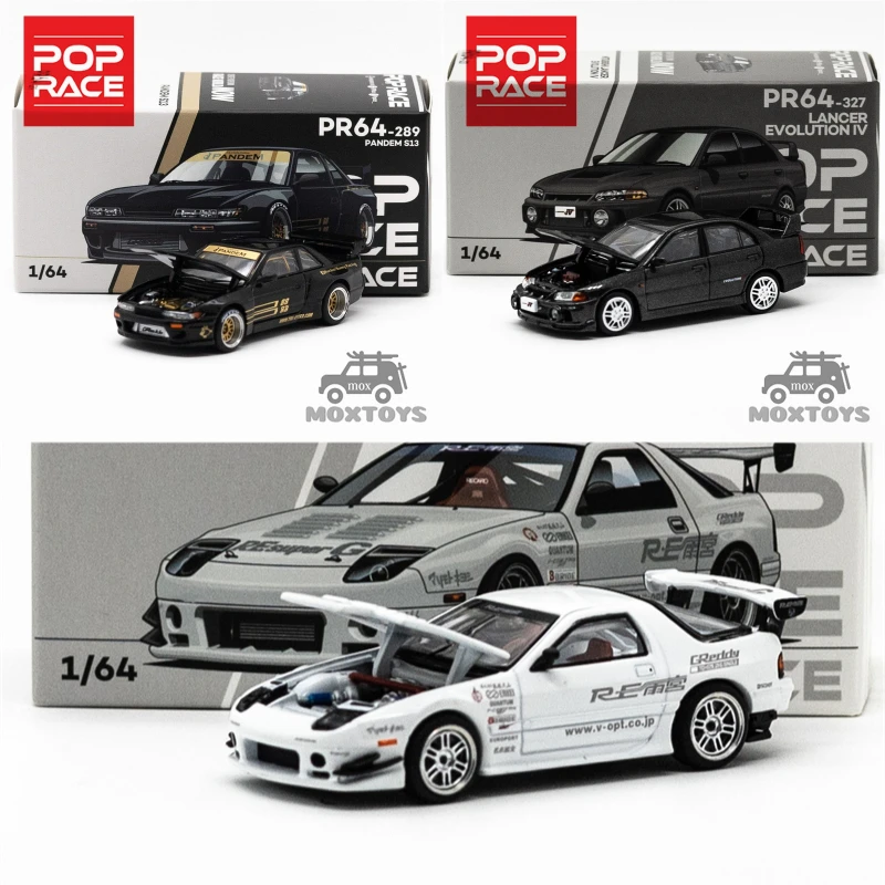 POP RACE 1:64 PANDEM SILVIA S13 PRETO / LANCER EVOLUTION IV CINZA ESCURO / RX7 FC3S RE-AMEMIYA BRANCO Carro Modelo Diecast