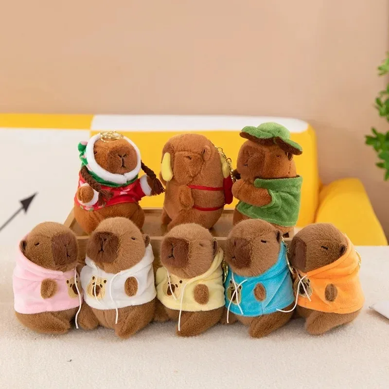 1-20 piezas Sudadera con capucha con llavero de felpa de capibara, decoración para mochila, muñeco de Animal bonito, relleno de medias navideñas, Idea de regalo