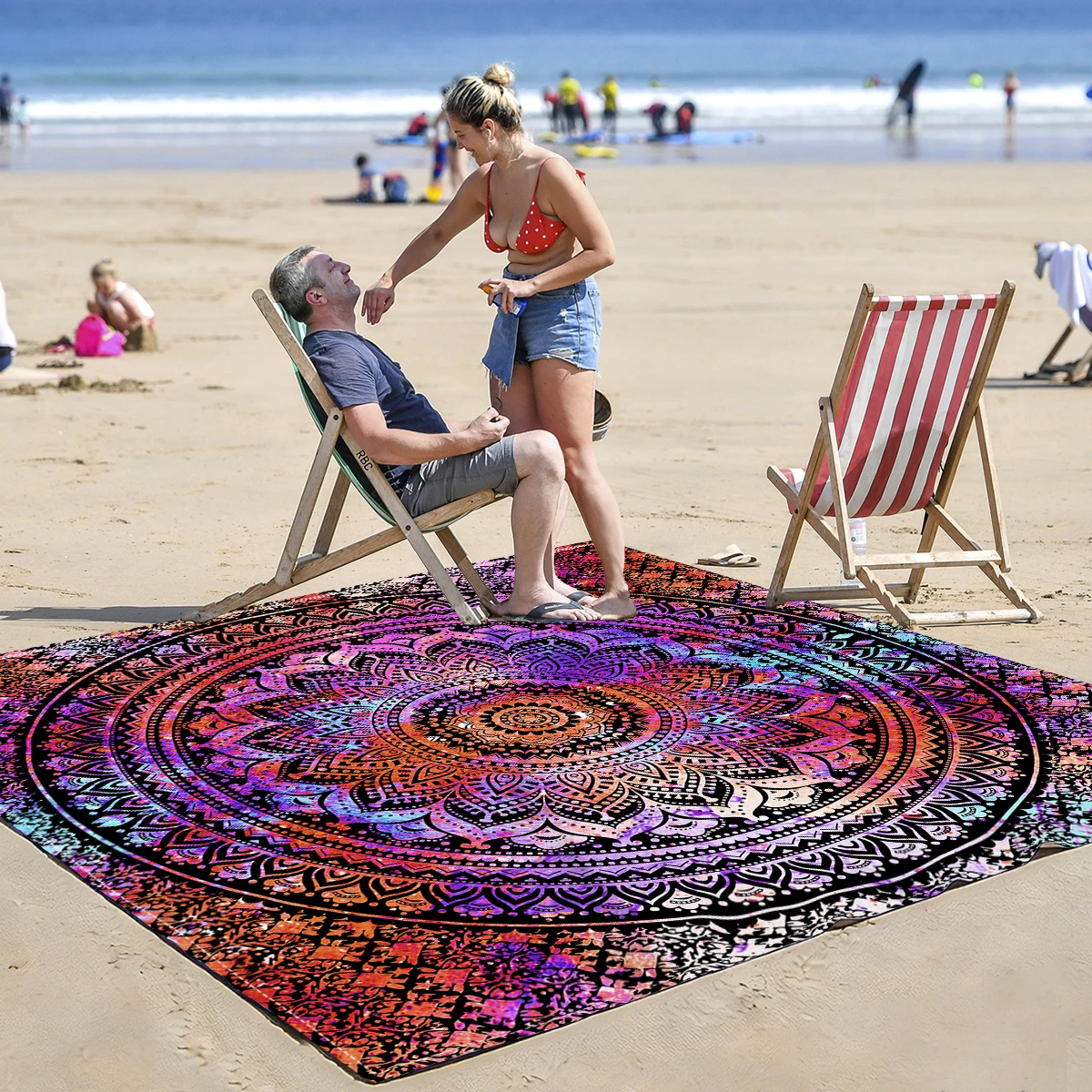 

1 шт. красочный коврик для кемпинга в богемном дизайне, водонепроницаемый и песконепроницаемый коврик для пикника с цифровой печатью на берегу моря, пляжное полотенце, подходит для кемпинга и пикников на открытом воздухе