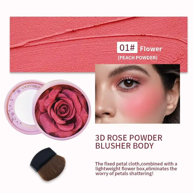 3D Petal Rose Powder Blusher กันน้ำติดทนนานดอกไม้รูปร่างผงบลัชออนใบหน้าดอกกุหลาบแต่งหน้าบลัชออน H6Z1