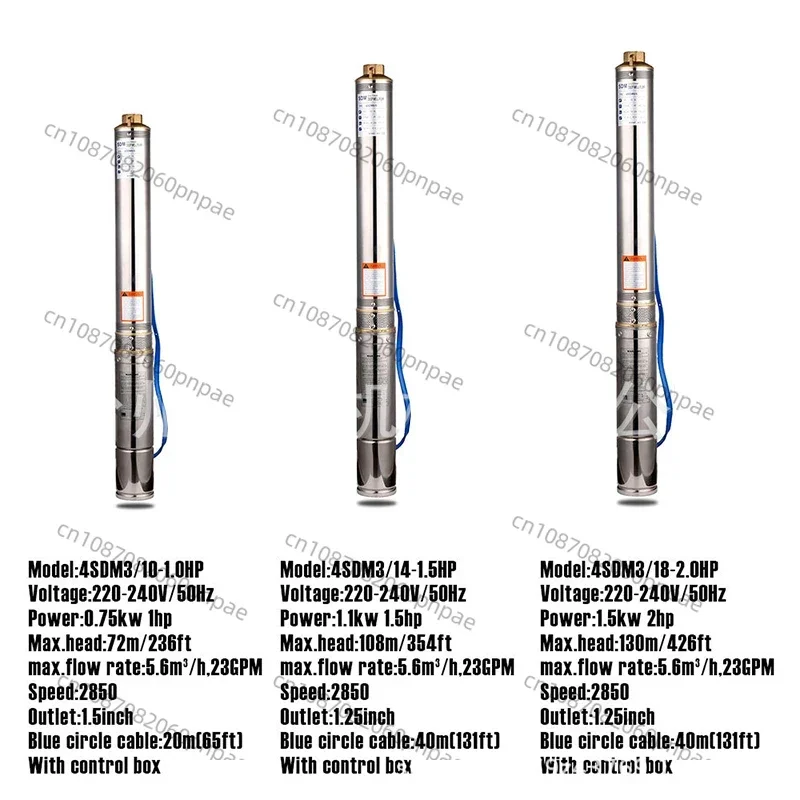 4 Inch 0.75KW Deep Well Pump 1HP 6500L/H Submersible Pump + 20M Cable + Contrl Box for Garden Home Agricultural Irrigation