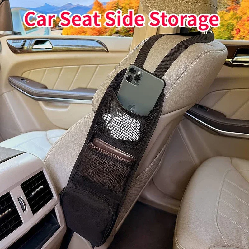 

GEFENSI Car Seat Side Organizer, Automobile Seat Storage Hanging Bag, Truck Multi-Pocket Drink Holder, Mesh Pocket Car Seat Phon