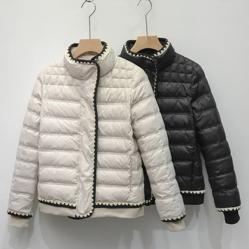 

Winter Women 90% White Duck Down Coat Stand Collar Zipper Lace Solid Jacket Thick Warm Snow Parka Outwear